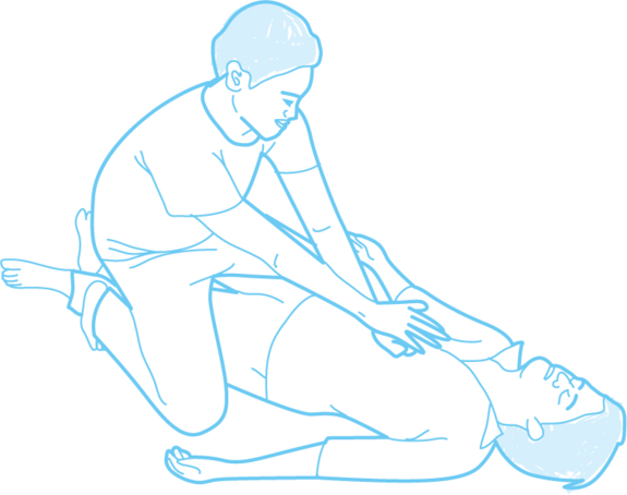 วิธีการอัดท้องโดยกำหมัดเข้าใต้อัดยอดอกในท่านอนหงาย